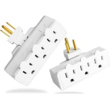 Oviitech 3-Outlet Swivel Wall Adapter,2 Pack Grounded 180 Degree Swivel Wall Tap,Multi-Plug Outlets,White.