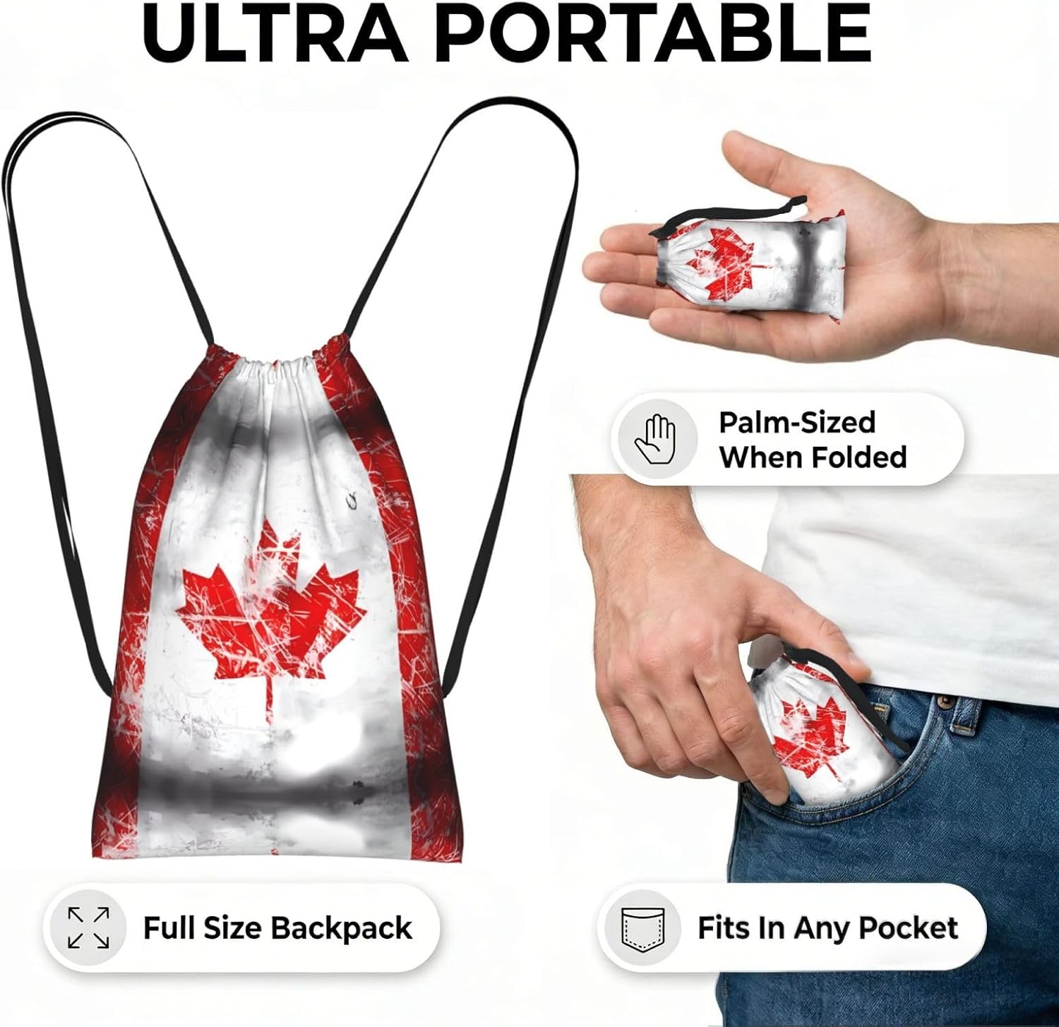 Plecak ze sznurkiem na mistrzostwa świata z flagą Hiszpanii torba plażowa wielokrotnego użytku torba na siłownię i plecak przyjazny w podróży Flaga retro Kanada One Size