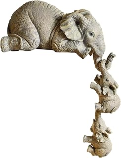 Elephant Statue Resin Figurine Set, Gray, 3 Pieces | Hand Carved Finish, Waterproof Build, Indoor Or Courtyard Display, 3.94 In Mother, Includes 2 Small Figures, Grey