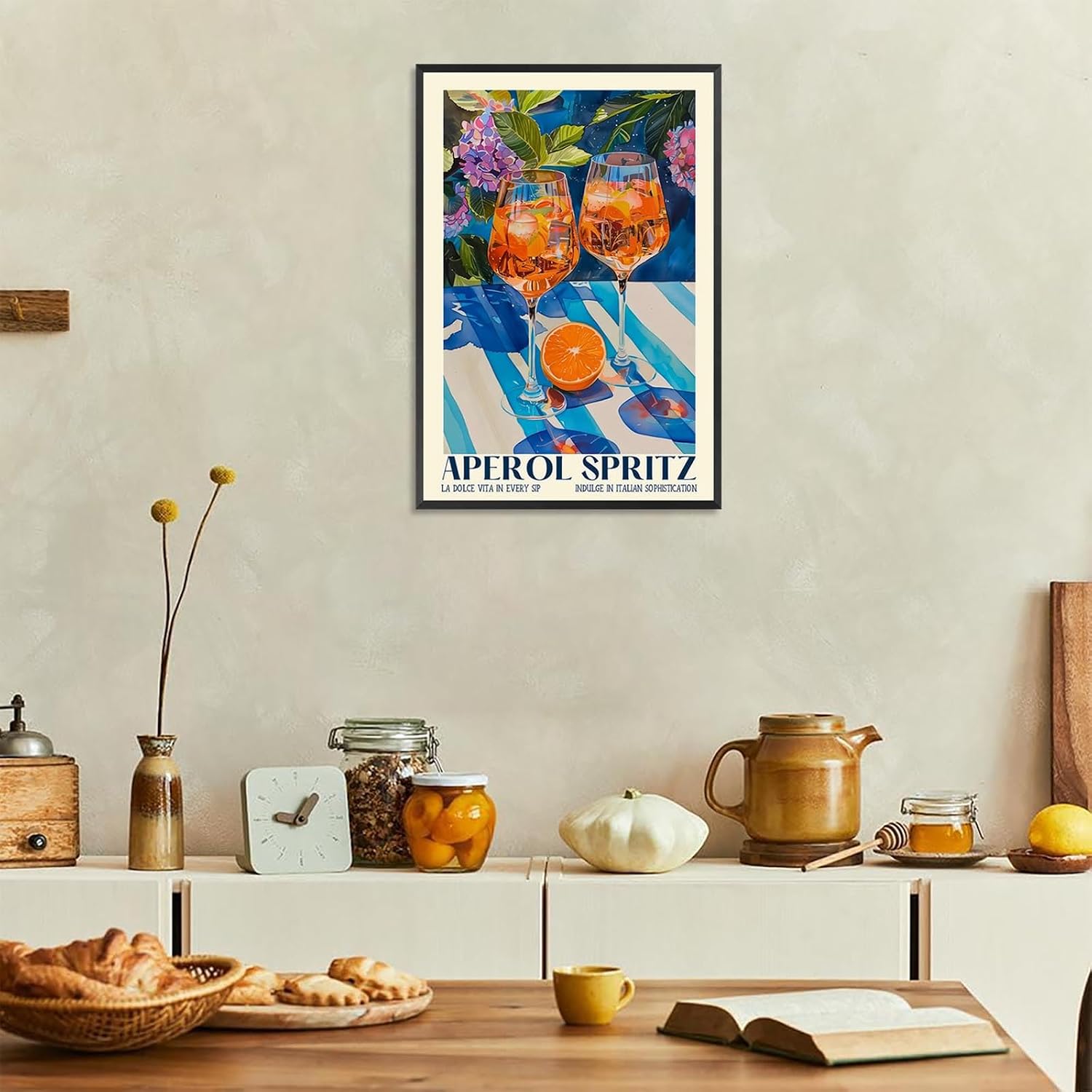 Vintage Cocktail Poster Trendy Aperol Spritz Canvas Wall Art Minimalist Elegant Preppy Cocktail Aesthetic Prints Painting For Home Bedroom Bar Cart Living Room Wall Decor 16x24in Framed