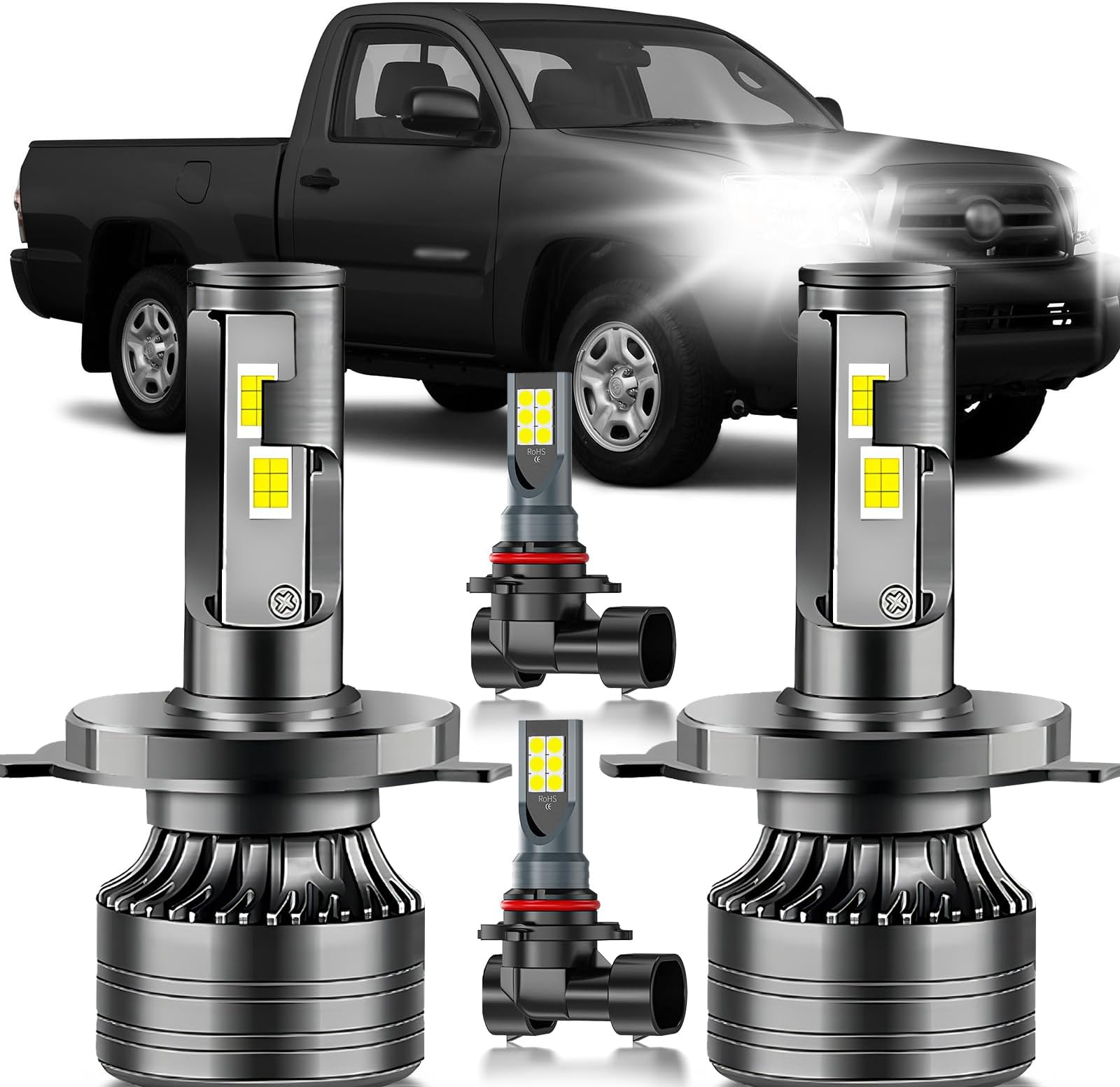 for Toyota Tacoma 2005-2011 LED Bulbs Combo, 4pcs Super Bright 6000K White High Low Beam and Fog Lights LED Blubs Package