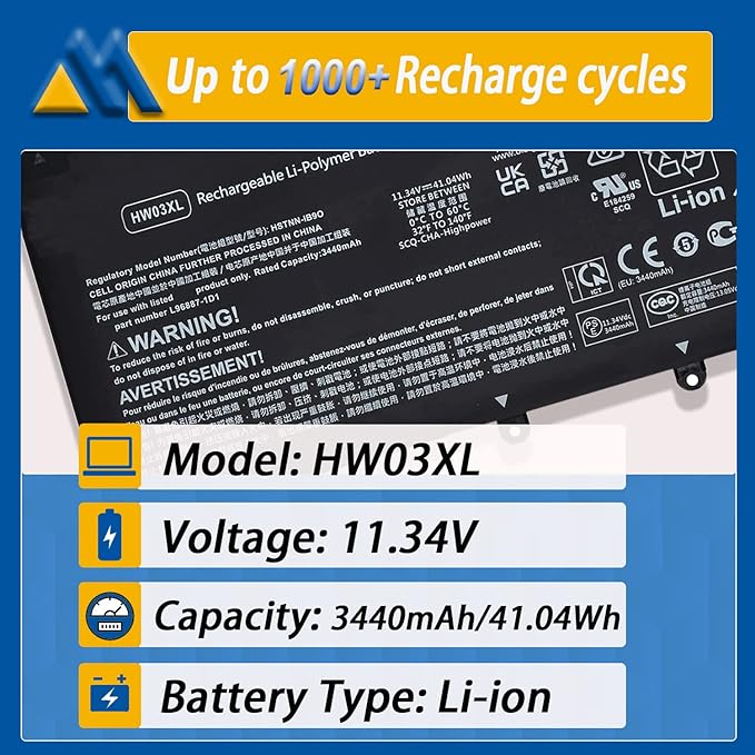Batería HW03XL 41.04Wh Li-ion para HP Pavilion 15-EG miniatura 2