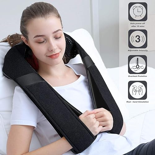 Miniatura 33 de Masajeador Shiatsu de cuello y espalda con calor, masajeador eléctrico de hombro, almohada masajeadora para cuello, espalda, hombros, pies, pierna.