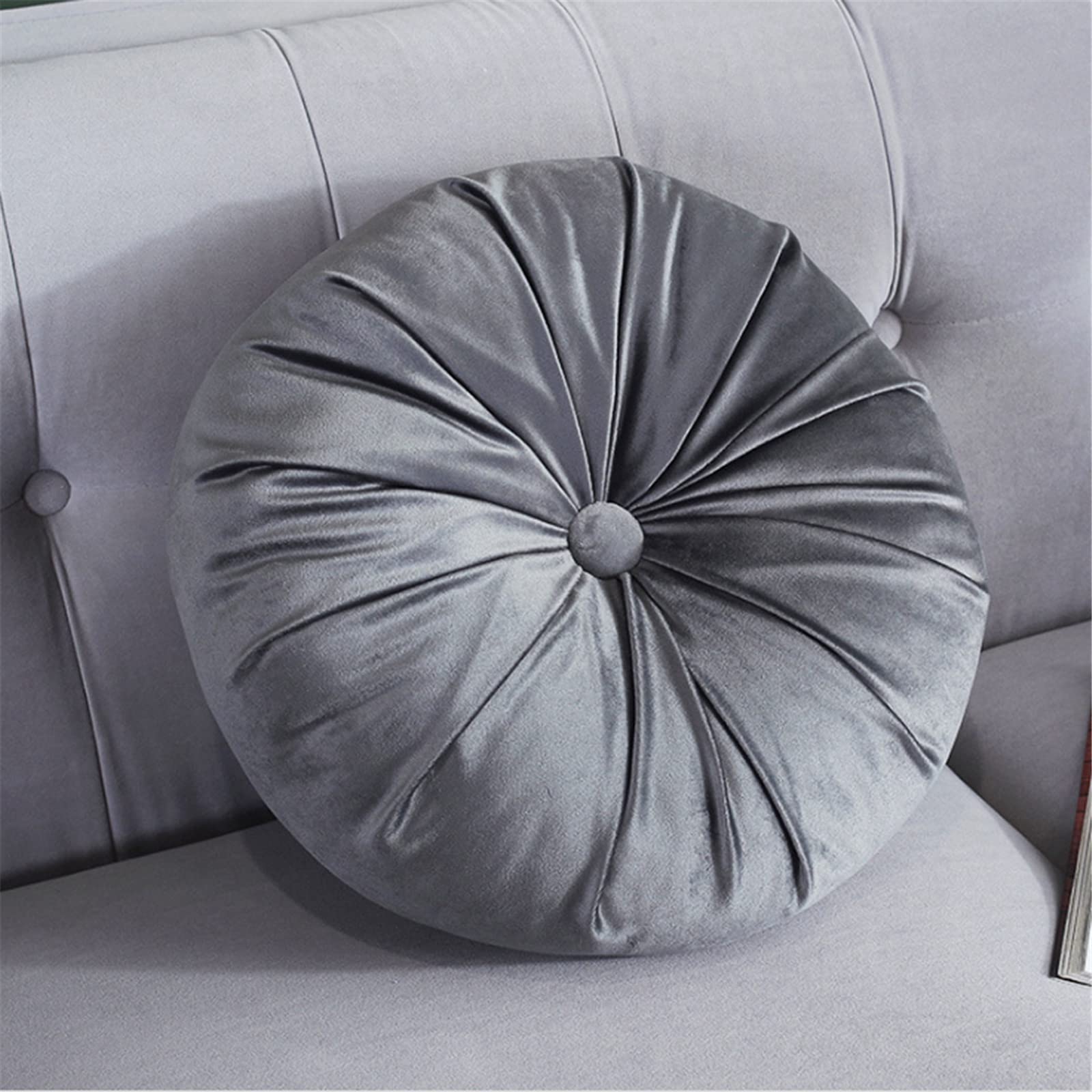 YQYAZL Almohada redonda, cojín de terciopelo de calabaza de 13 pulgadas, cojín de suelo hecho a mano, decoración del hogar, para sofá, silla, cama, decoraciones de coche, gris