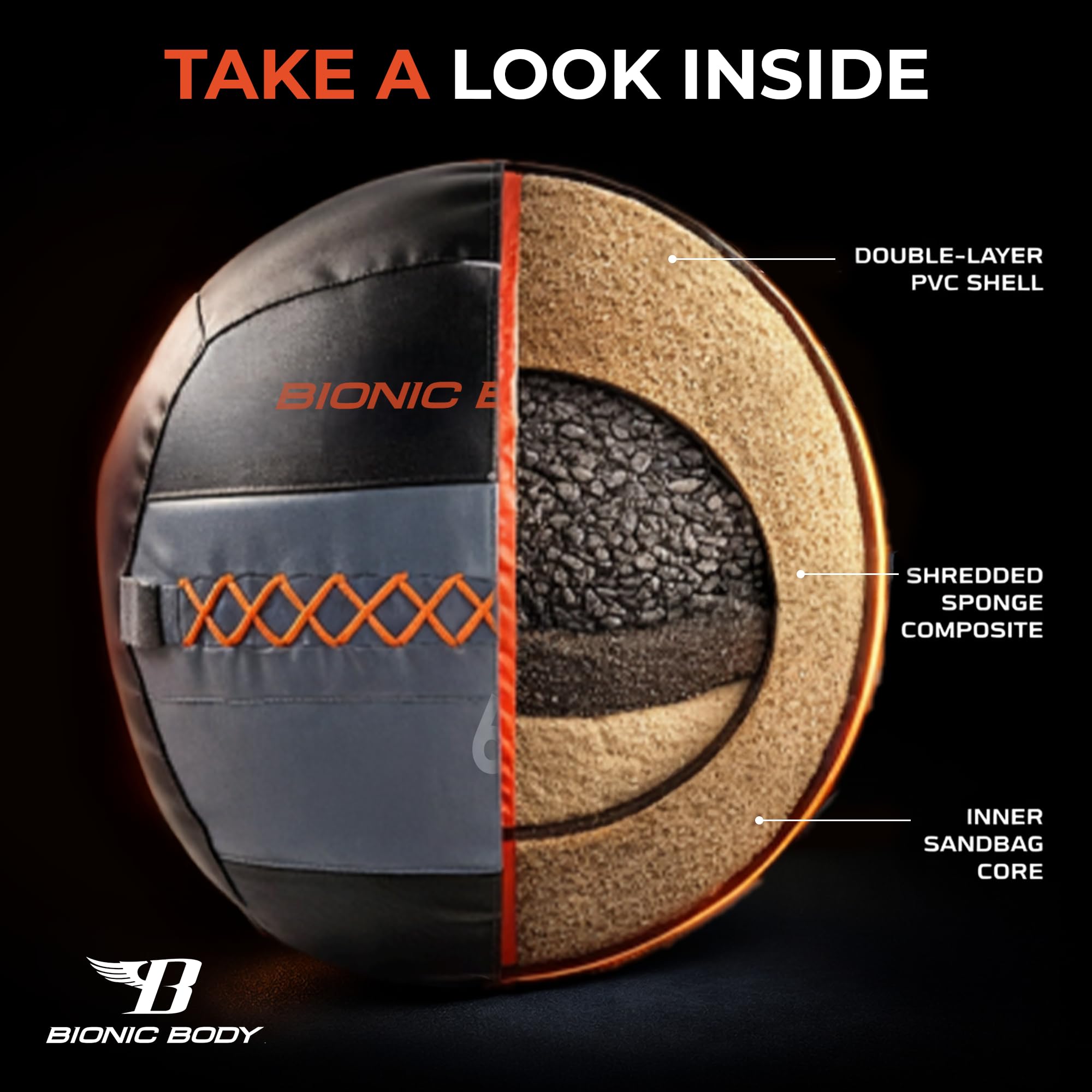 Bionic Body Soft Medicine Ball Weighted Slam Wall Ball for Cardio Workout and Core Training Ideal for Squat, Lunge, and Partner Toss 6, 10, 14, 20 LB.