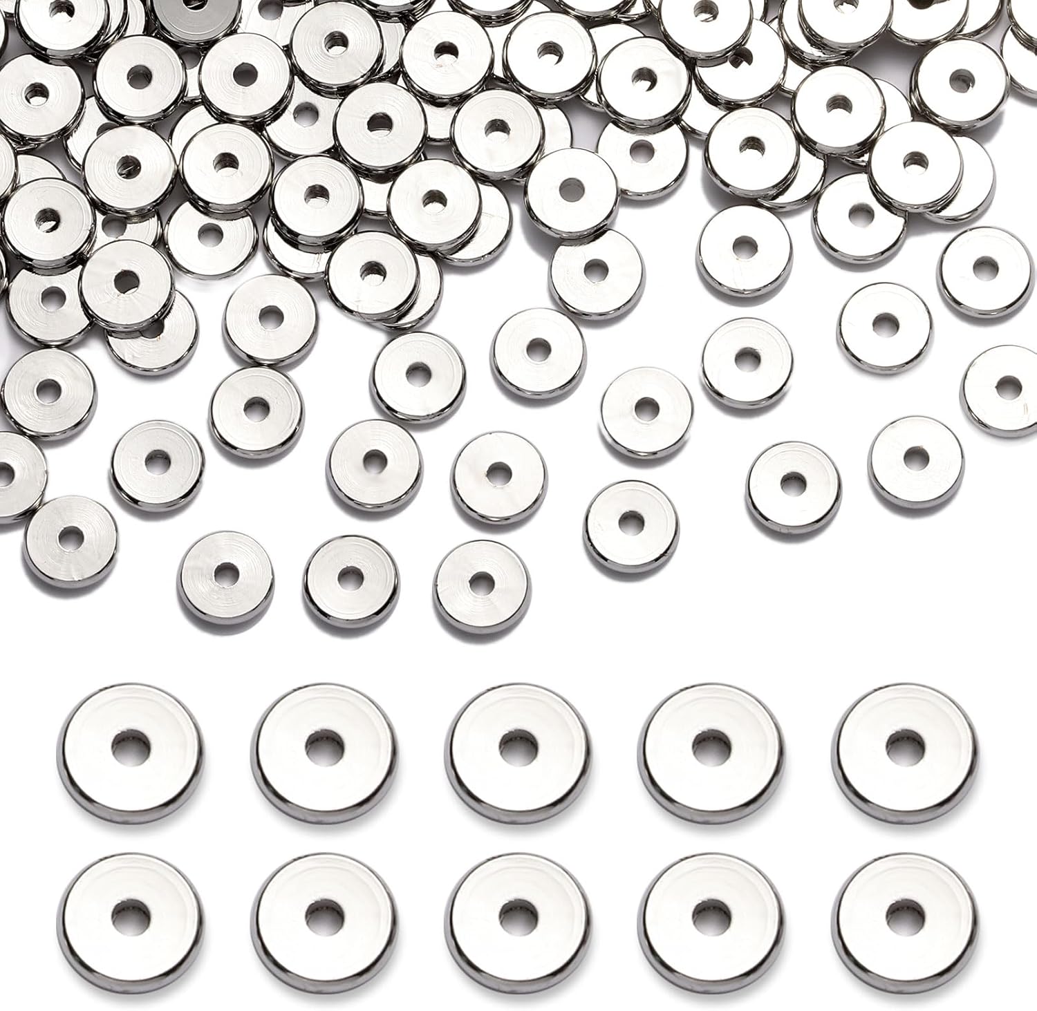 200pcs Silver Plated Brass Flat Disc Spacer Beads for DIY Bracelet, Necklace Jewelry Making (Silver-4mm)