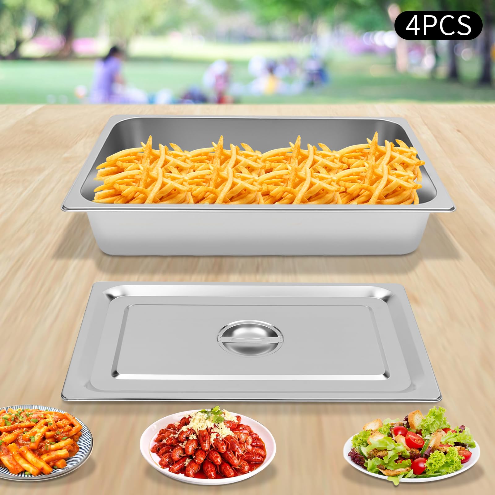 Set di 4 piatti piatti piatti vassoio per gastro-acciaio inox piatto con coperchio vassoio per gastronorme coperchio incasso impermeabile impilabile per ristoranti e case