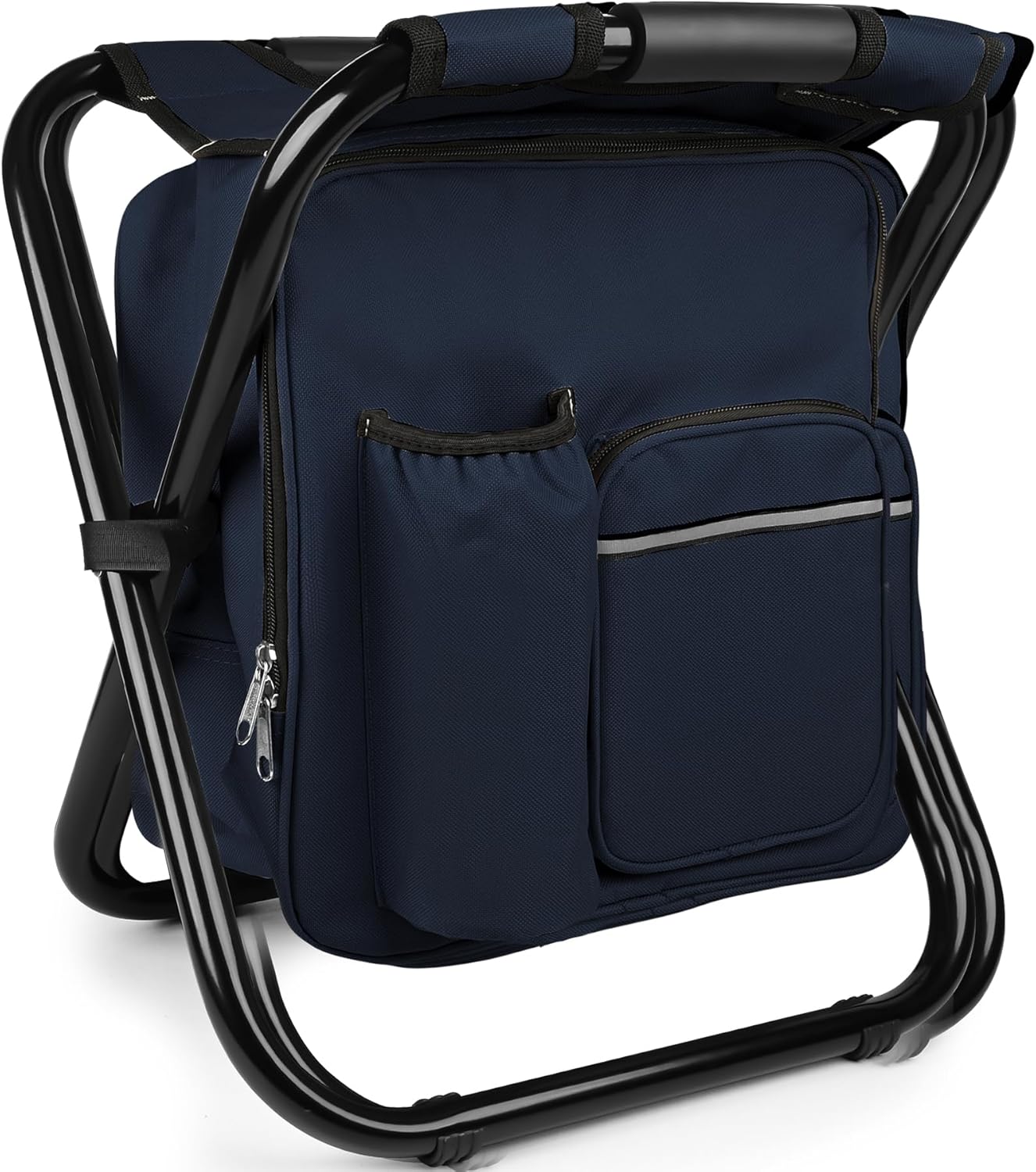 Kikerike Backpack Stool Cooler Chair Heavy Duty 300 LBS Max Load Portable Lightweight Stool Backpack Folding Fishing Cooler Seat for Camping Hunting Fishing - Navy Blue