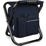 Kikerike Backpack Stool Cooler Chair Heavy Duty 300 LBS Max Load Portable Lightweight Stool Backpack Folding Fishing Cooler Seat for Camping Hunting Fishing - Navy Blue