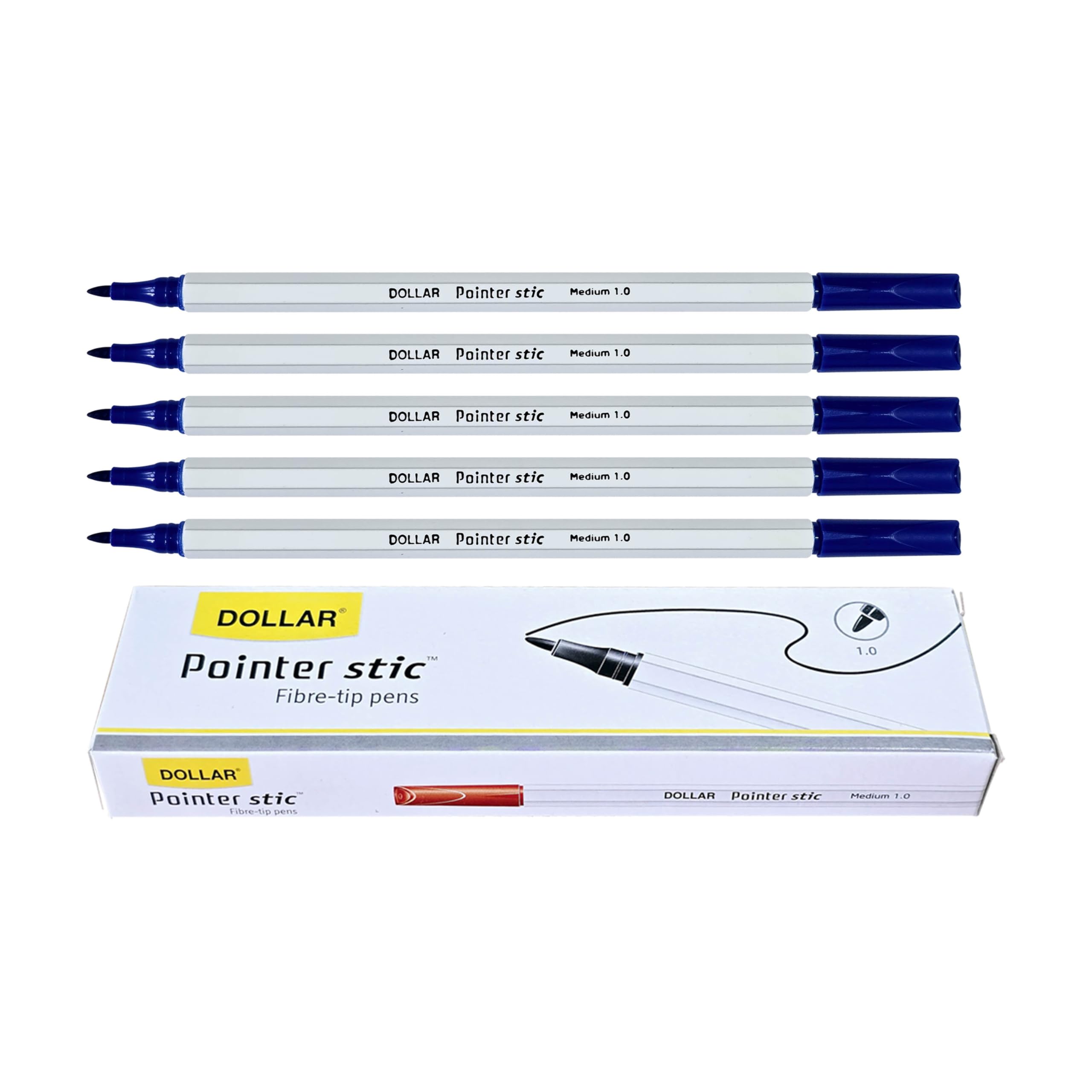 DOLLAR PS10 Felt Tip Pens, Medium Point (1.0 mm), BLUE, Pack of 50, Writing Pens, For Drawing Sketching Colouring Marking Writing, School Office Home Use