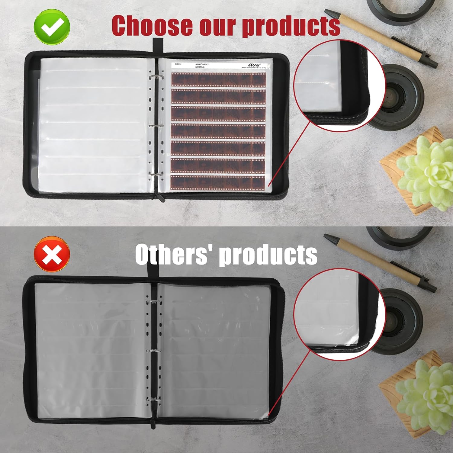 eTone Film Negative Storage Box Acid Free Archival Film Bag Album Protector 3 Ring Film Negative Sleeves Binder for 135 35mm 120 4x5 8x10 Negative Sleeves