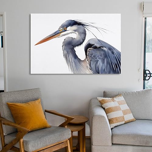 Miniatura 6 de KLower Póster decorativo de pared con estampado de garza azul con estampado de garza azul, arte de pared costero, arte de pared de casa de playa,