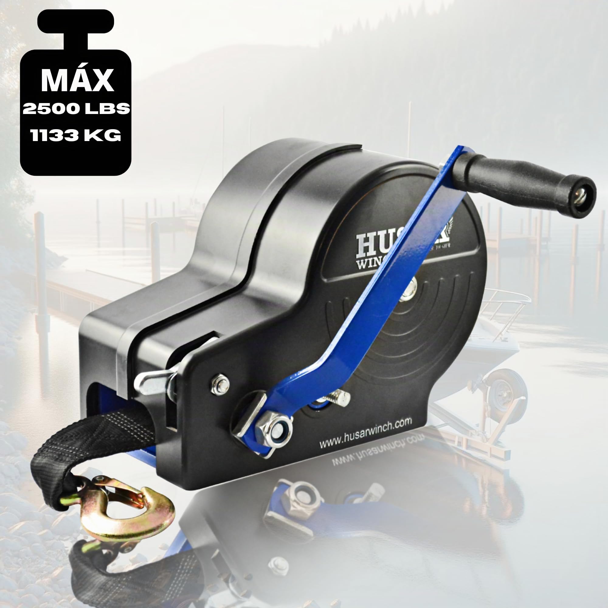 Cabrestante Manual Con Carcasa 2500 lbs | 1133 Con Correa De 10 Metros, Fabricado En Acero Inoxidable, Freno de Trinquete, De Simple Efecto, Para Barcos, Remolques, Industria