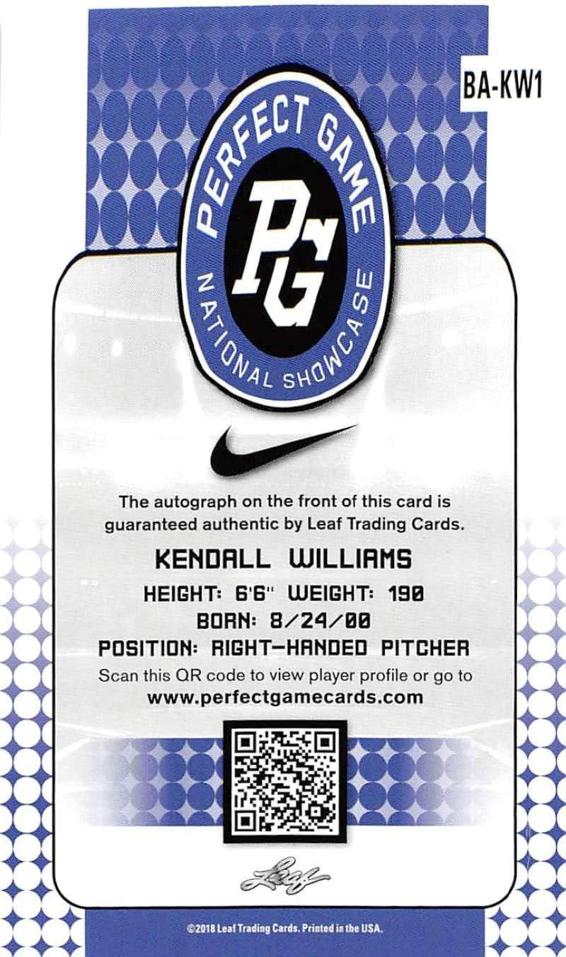 2018 Leaf Perfect Game National Showcase Autographs Black Baseball #BA-KW1 Kendall Williams Auto Autograph SER/1 Trading Card produced by Leaf
