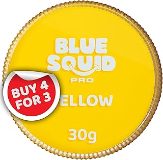 Blue Squid Pinturas faciales profesionales con base acuosa, aptas para la cara y para el cuerpo, para niños, adultos y efectos especiales, envase individual (color amarillo, 30 g)