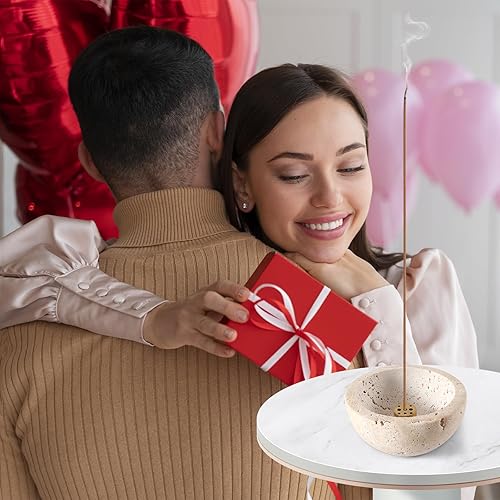 Miniatura 7 de Soporte de incienso para varillas, hecho a mano de piedra caliza natural, un cuenco versátil para quemar incienso, elegante diseño de piedra para