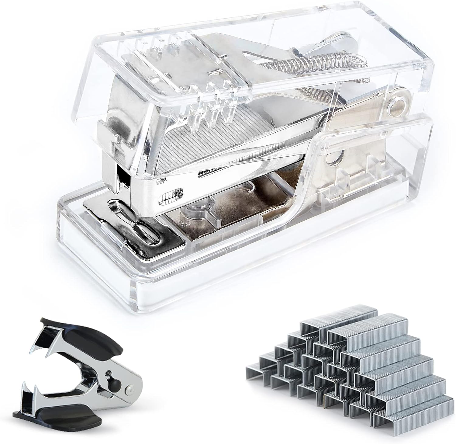 Gevanchi Mini Stapler, 20 Sheet Office Desktop Stapler with 640 Standard Staples and A Staple Remover, Transparent : Office Products