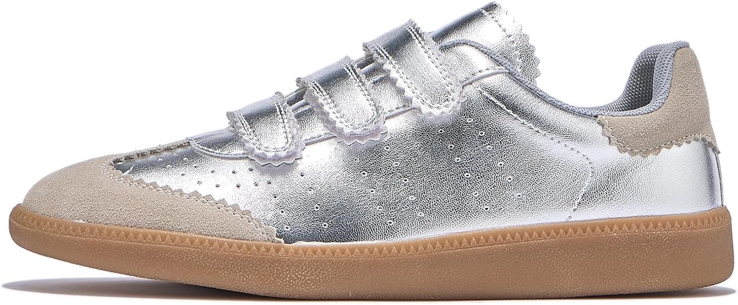 Sneakers for Women Lightweight Tennis Shoes Fashion Vegan Leather Hook & Loop Sneakers Non-Slip Walking Shoes