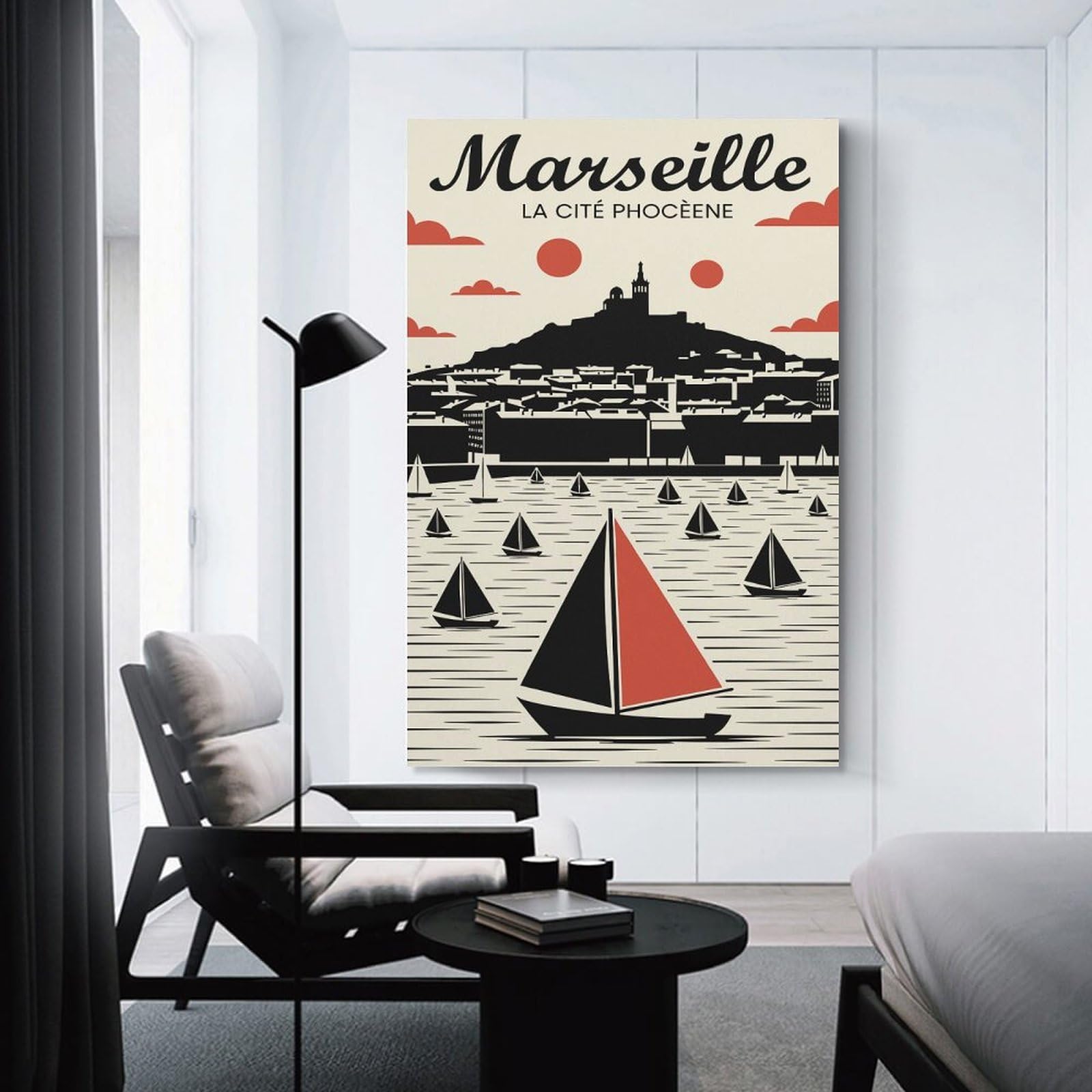 Junmoney Canvas Wall Decor Marseille Vintage Travel, 24x36inch(60x90cm), for Gallery Wall Layouts in Home Or Office, Home Wall Art for Statement Displays