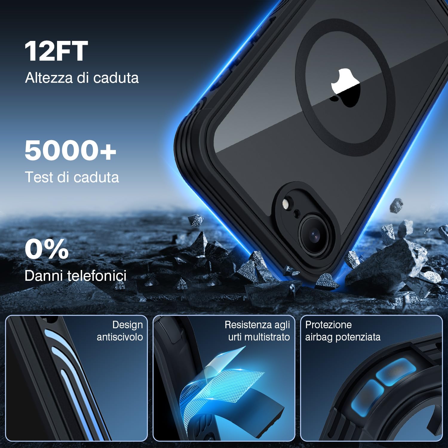 CENHUFO Magnetica Cover iPhone 16E, [Compatibile con Magsafe] Protezione Schermo Vetro Temperato 9H Integrata, 360 Gradi Antiurto Rugged Fronte Retro Doppia Faccia Case Custodia iPhone 16E - Nero