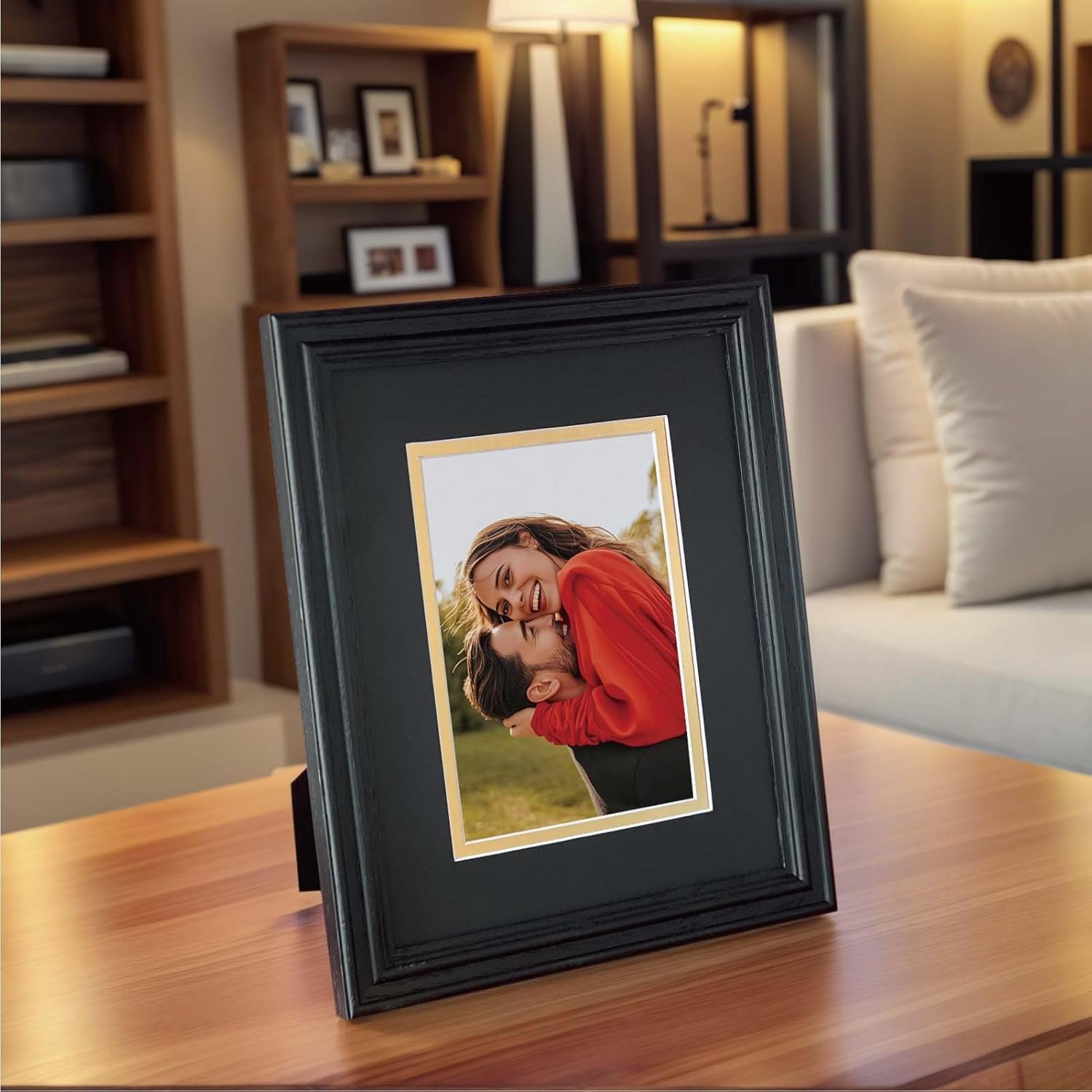 8x10 Picture Frame Matted to 5x7 - Thickened and Widened, Mortise & Tenon, USA Natural Oak Wood with Real HD Tempered Glass, Tabletop or Wall Mount Display Includes Wall Kit, Black Color, 1 Pack