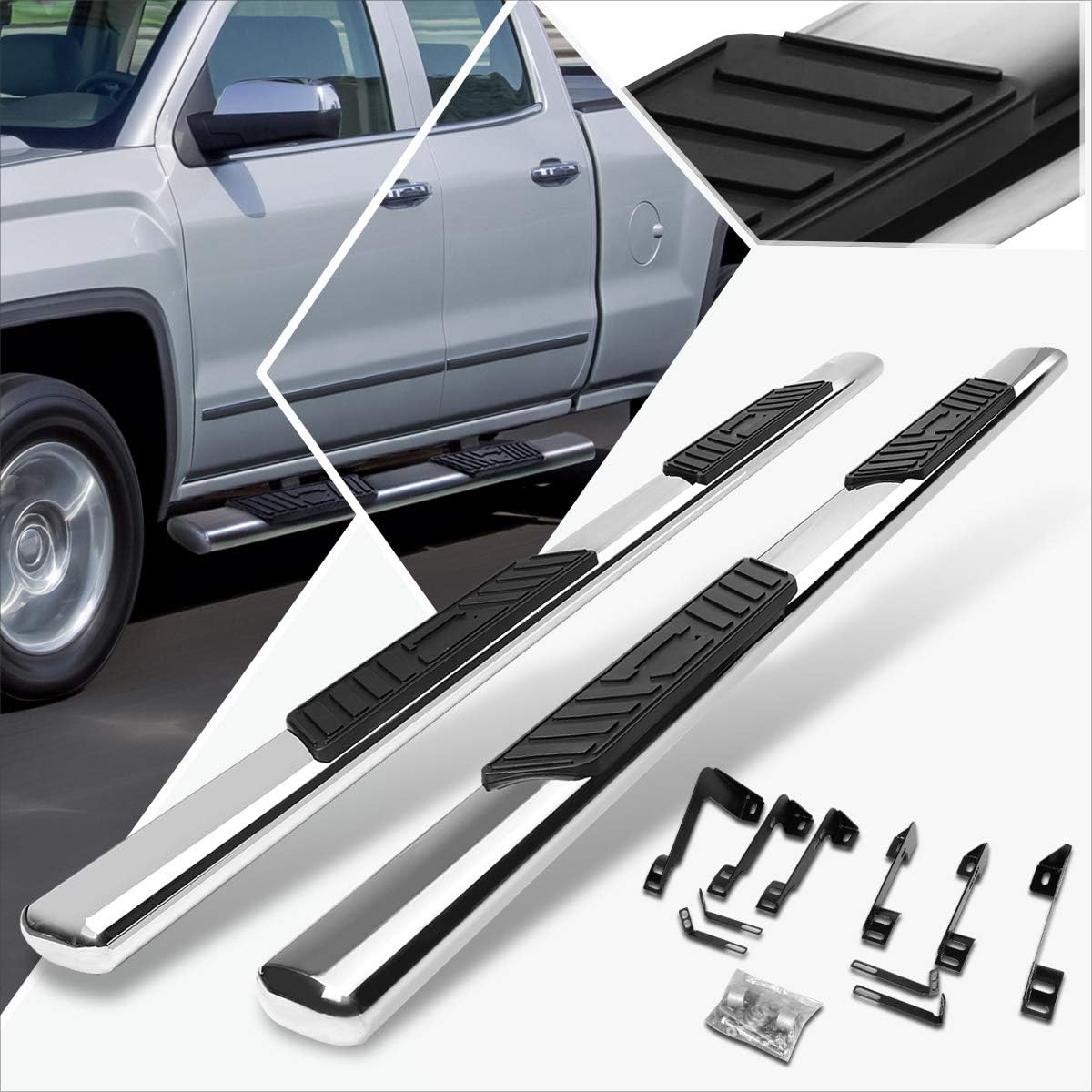(2Pcs) 5 Inch Chrome Stainless Oval Nerf Step Bars Side Steps Compatible with 99-14 Silverado Sierra Extended Cab