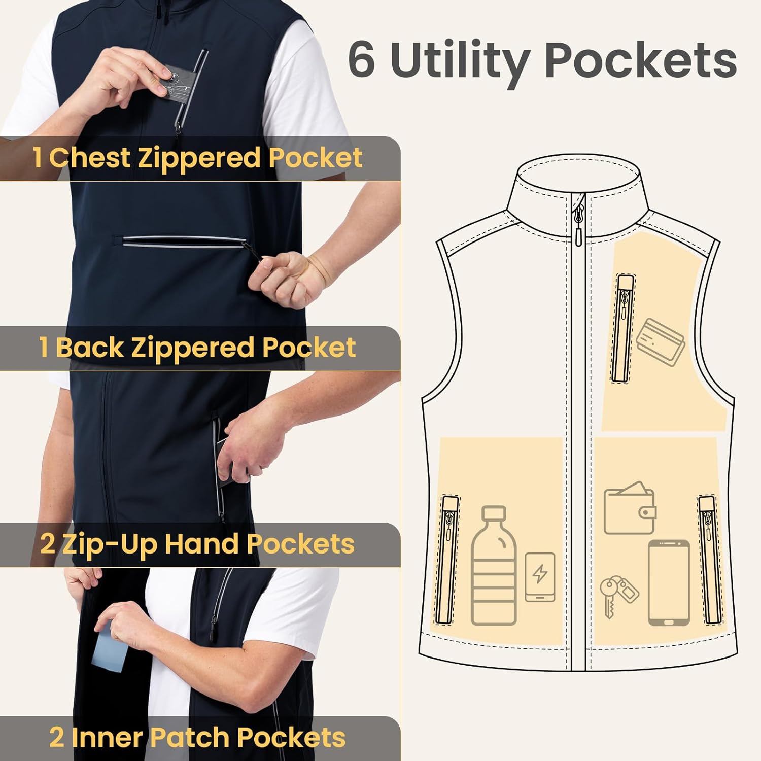 Men's Lightweight Golf Vest Windproof Softshell Vests Outerwear Multi-Pockets Zip Up Sleeveless Jacket - Image 5