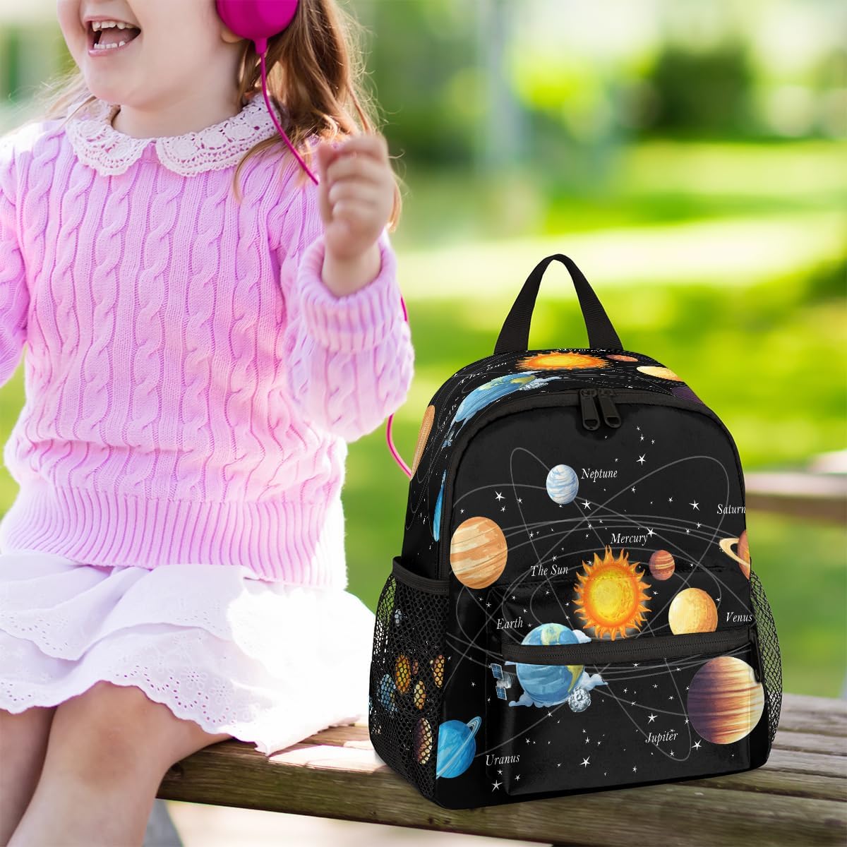 AUUXVA Planet Kid's Backpack Green Toddler Bag with Chest Clip Schoolbag for Girl Boy Preschool Kindergarten Student Bookbag Children Bag Travel Daypack