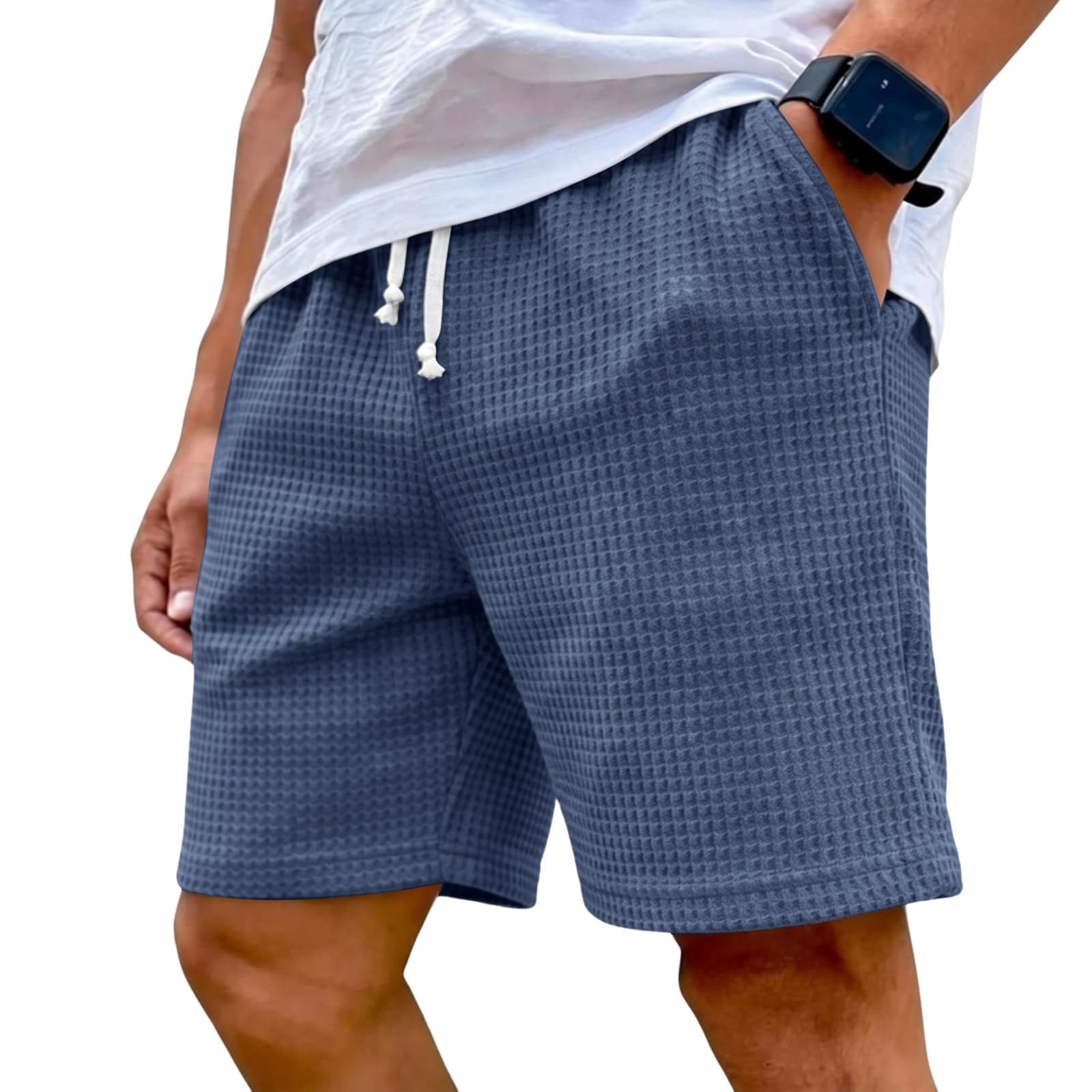 Short Homme Motif Gaufré Court Shorts Ete Sport Décontracté Bermuda Pantalon avec Poches et Cordon de Serrage