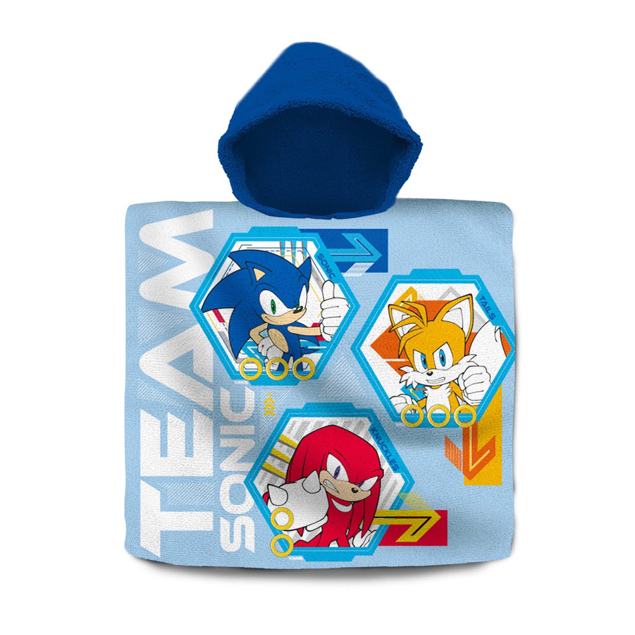 SRV Hub Sonic the Hedgehog Kids Hooded Towel Poncho 120x60cm | Cotton Bathrobe for Beach, Pool, Surf | For Boys Age 3-6 | Action Hero Summer Towel