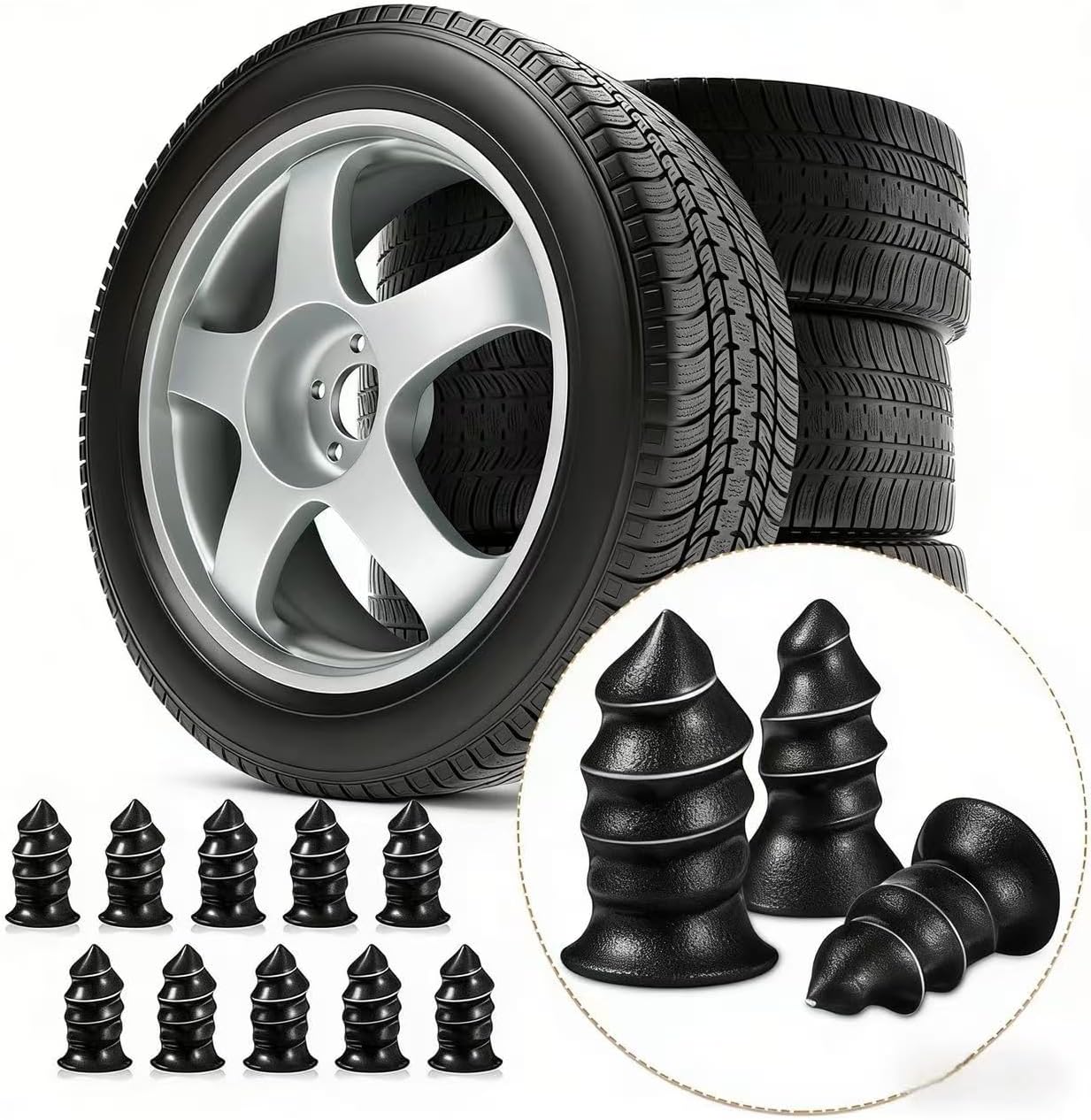 100 PCS Tire Repair Nails Kit, Vacuum Tire Repair Spiral Nails with Box and Screwdriver, Fast Self-Service Tool for Car, Truck, Motorcycle, Tire Repair First Aid Kit (Black)