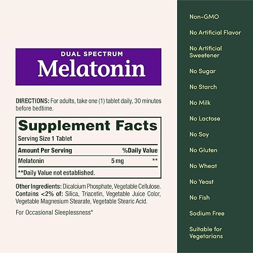 Miniatura 5 de Natures Bounty Melatonina 5 mg de doble espectro suplemento para dormir 100 libre de drogas liberación rápida y liberación prolongada promueve la