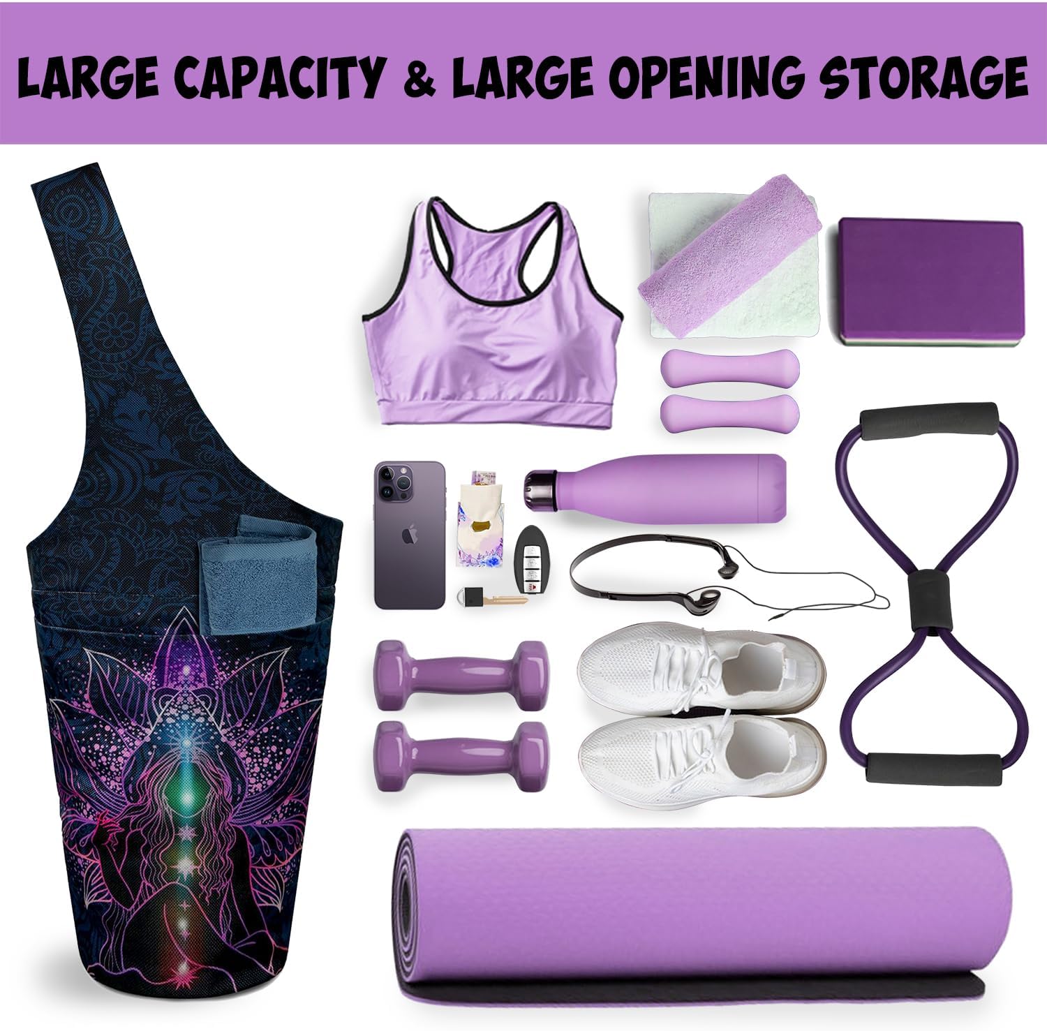 Yoga Mat Bag Carrier for Women with Side Large Pocket Durable Linen Workout Gym Travel Storage Pilates Mats - Image 4