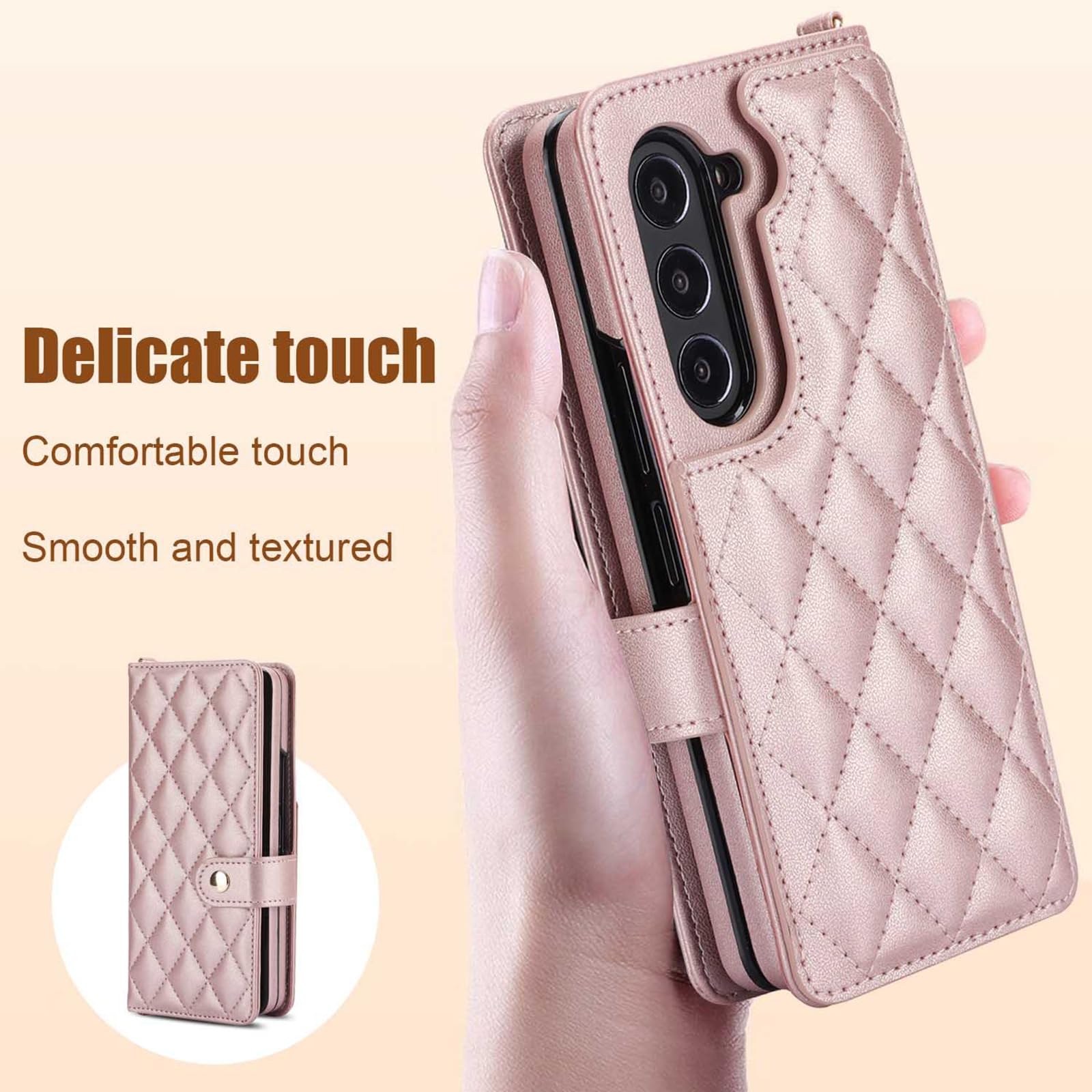 Skórzane etui do Samsunga Galaxy Z Fold 6, dwustronne etui z klapką, wielofunkcyjny modny portfel Etui na telefon komórkowy z 6 miejscami na karty i uchwytem na długopis S-Pen, różowy