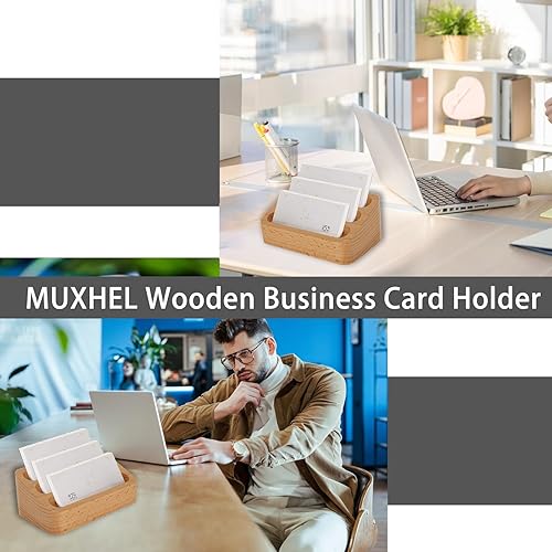 Miniatura 7 de 4 soportes de madera para tarjetas de presentación, 3 ranuras para tarjetas, soporte para tarjetas de visita de madera, 4.5 x 2.7 x 1.9 pulgadas,