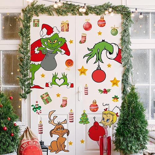 Miniatura 3 de Adhesivo decorativo para puerta de Navidad, calcomanías de puerta de vidrio de temporada extraíbles con calcomanías de copo de nieve para ventana,