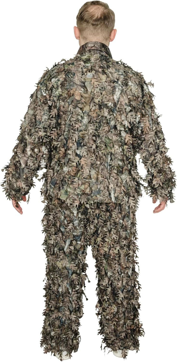 QuikCamo Mossy Oak 3D Leafy Camo Ghillie Suit - Breathable Quiet Mesh, Snaps and Zippered Pockets for Turkey Hunting