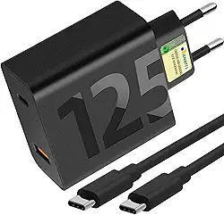 Carregador Turbo 125W Duas Portas + Cabo USB Tipo C de 1m, Compatível com Tipo C, Iphone 15,16, IOS, Android, Galaxy, Xiaomi, Motorola, Samsung, Tablets, Notebooks, Carga até 8x + Rápida Premium