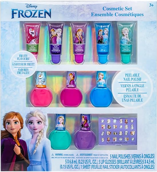 Disney Frozen 2 Set de Maquillage cosmétique Super Scintillant pour Les Filles avec des Autocollants à Ongles Vernis à lèvres 11 pièces Parfaits pour Le Cadeau d'anniversaire par Townley Girl - 1