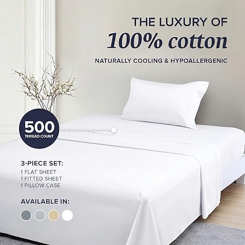 Miniatura 7 de Beckham Hotel Collection Juego de sábanas tamaño Twin 100% algodón, ropa de cama de satén de lujo 500TC, bolsillo profundo de 16", que absorbe la