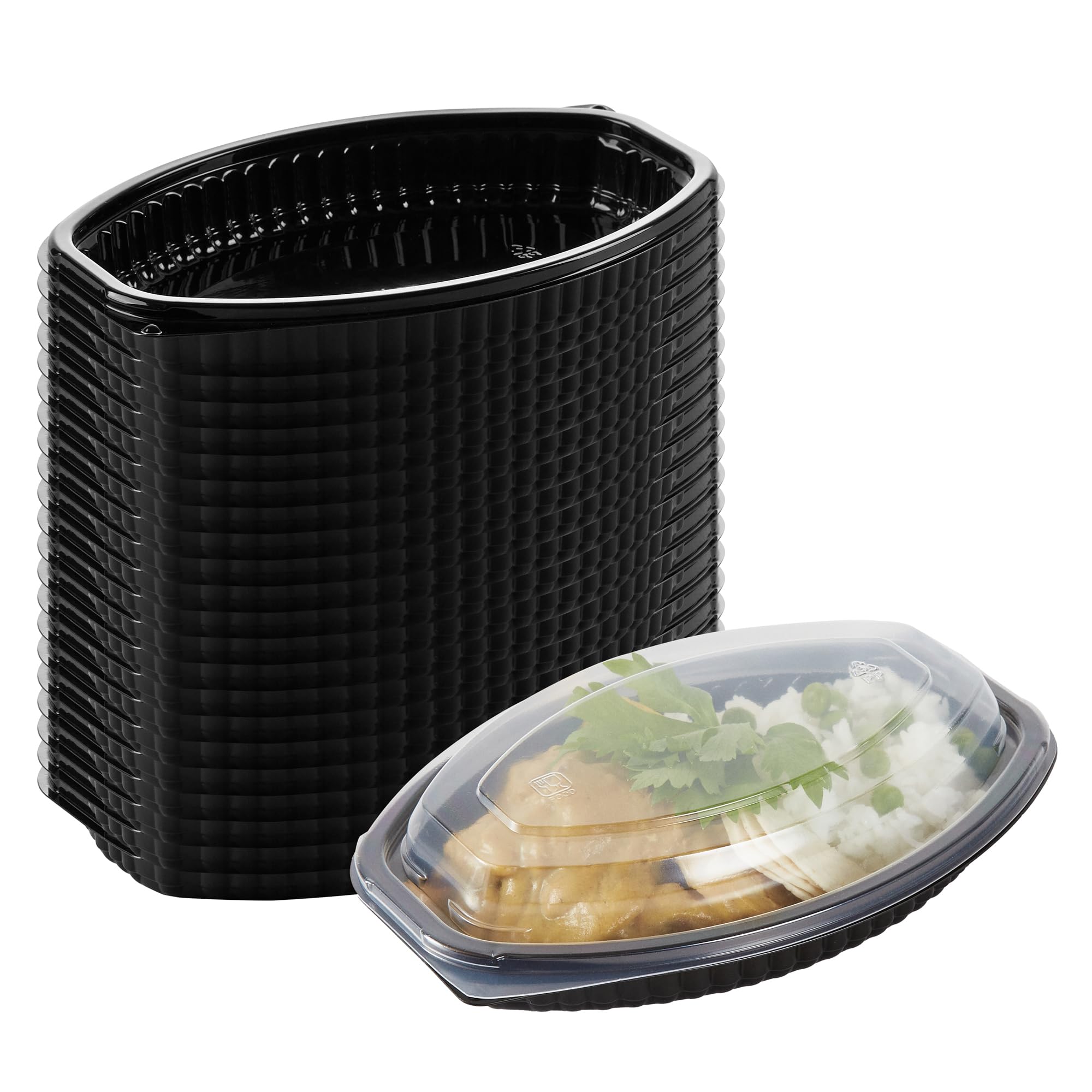 Restaurantware-RW Base 12 Ounce Meal Prep Containers, 100 Microwavable To Go Containers With Lids - Disposable, Freezable, Black Plastic Oval Food Containers, Pack Hot And Cold Food, For Takeaway