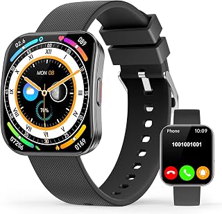 MFVLP Smart Watch for Men Women, Bluetooth Calls,1.85" HD AMOLED Curved Display Fitness Watch with Blood Pressure Sleep Heart Rate Monitor,AI Dial,AI Q&A,110+ Sports Waterproof IP68 Smartwatch, Black