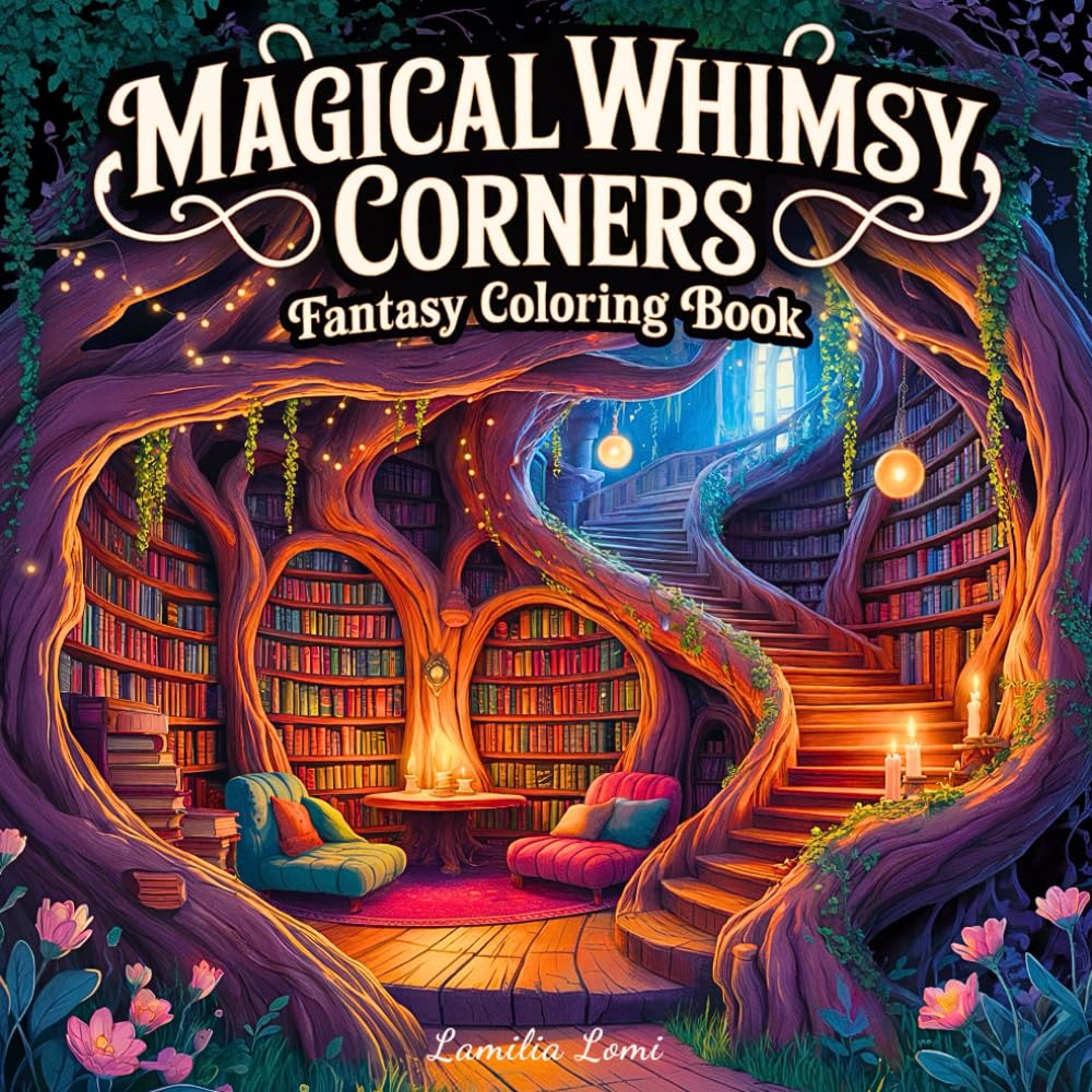 Magical Whimsy Corners – Fantasy Coloring Book: 50 Enchanted Grayscale Rooms for Mindful Coloring, Stress Relief, and Relaxation for Adults, Seniors, and Teens