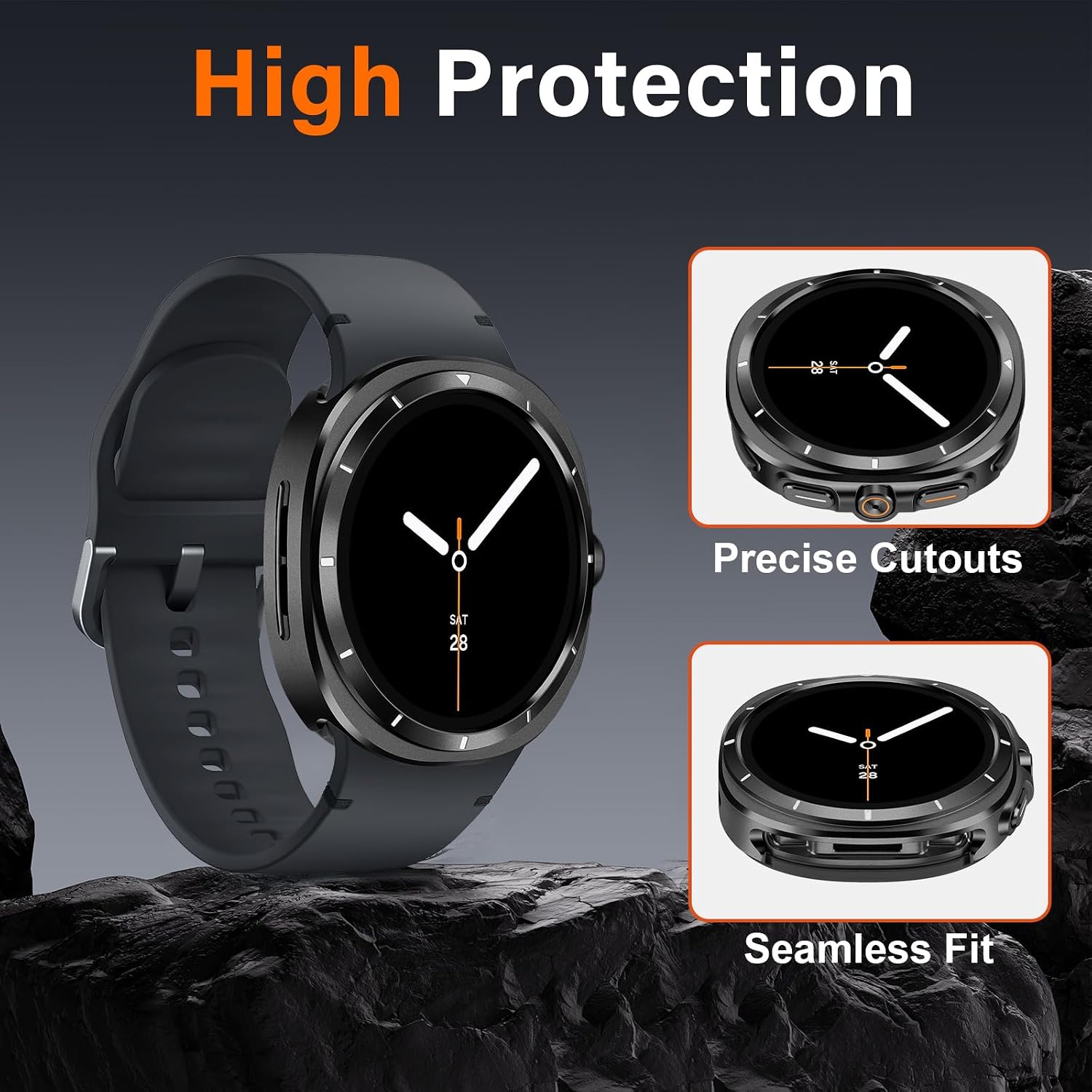 Amizee Rugged Case Compatible with Samsung Galaxy Watch 8 40mm with Back Cover, Metal Bumper Ultra Thin Shockproof Protective Cover for Galaxy Watch 40mm, Black/White