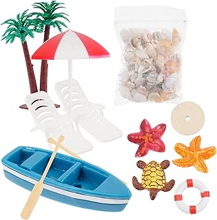 Mini Fairy Garden Accessories 10 Pieces Beach Miniature Dollhouse Decoration Umbrella Palm Tree Chair for DIY Swimming Pool Summer Beach Birthday Party Supplies