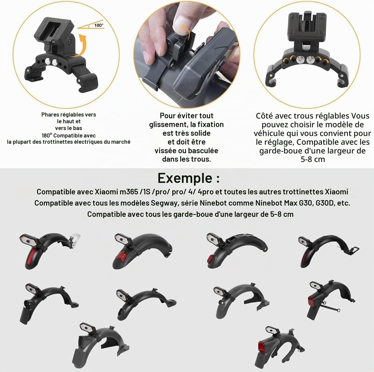 Clignotant de trottinette électrique IPX4 rechargeable par USB avec télécommande sans fil et indicateur de frein automatique et alerte de virage, avec 5 modes, accessoire de scooter pour Xiaomi M365