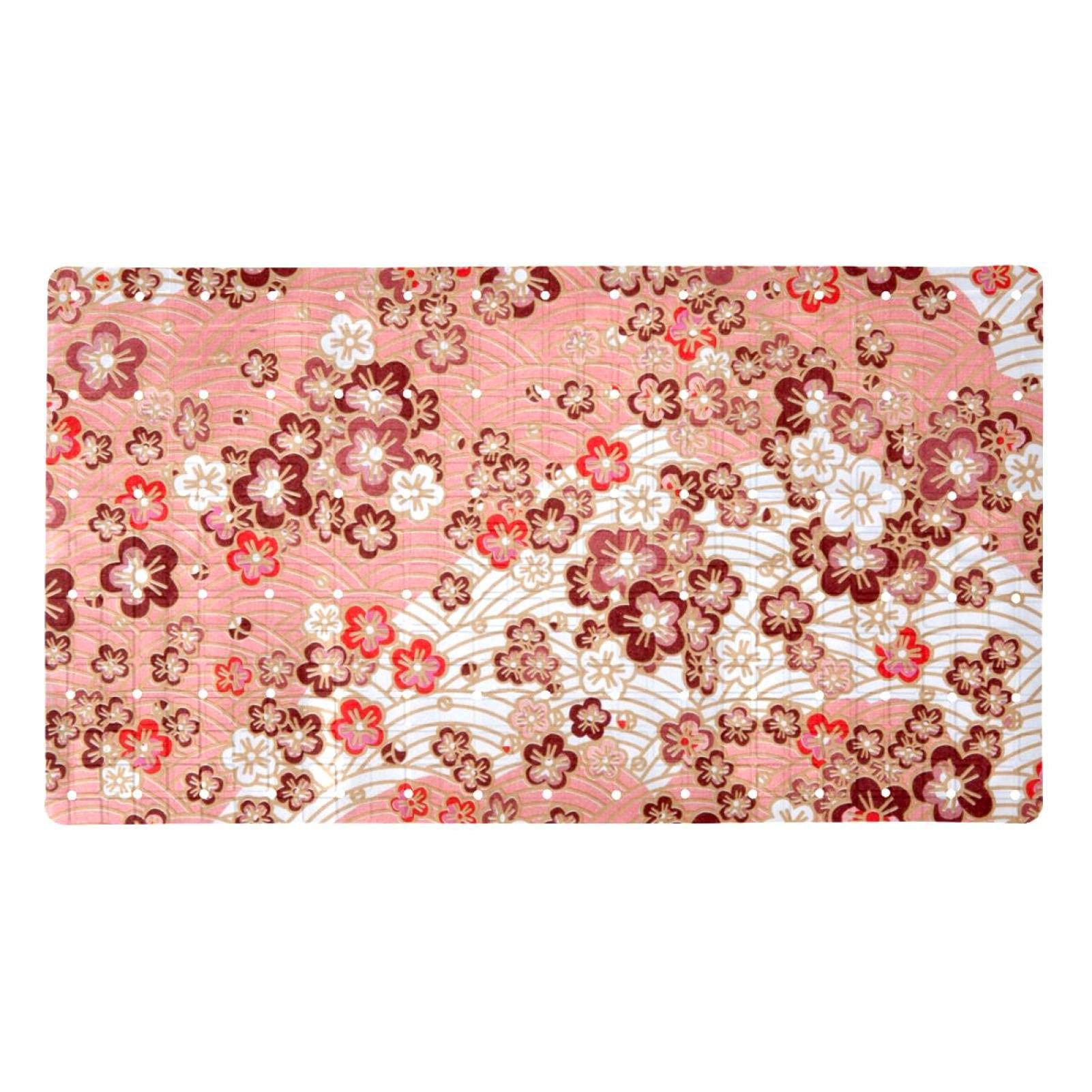 Tapis de bain antidérapant PVC à ventouses pour sécuriser la baignoire motif floral rose