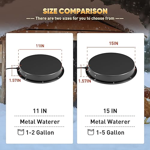 Miniatura 7 de Calentador de agua de pollo para invierno, bebedor de pollo de 110 W, base calentada, calentador de agua de pollo de 11 pulgadas con termostato