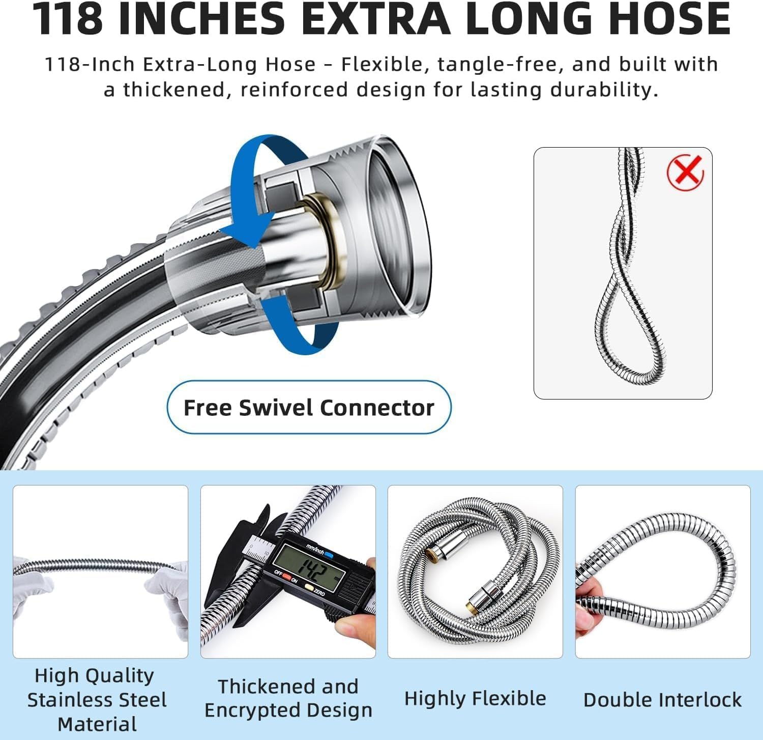 G-Promise Dog Shower Sprayer Attachment for Fast and Clean Pet Showering, Multifunctional Shower, Metal Diverter, 118 Inch Extra Long Hose, No Drill Hook, Dog Washing-Bathroom (Chrome)