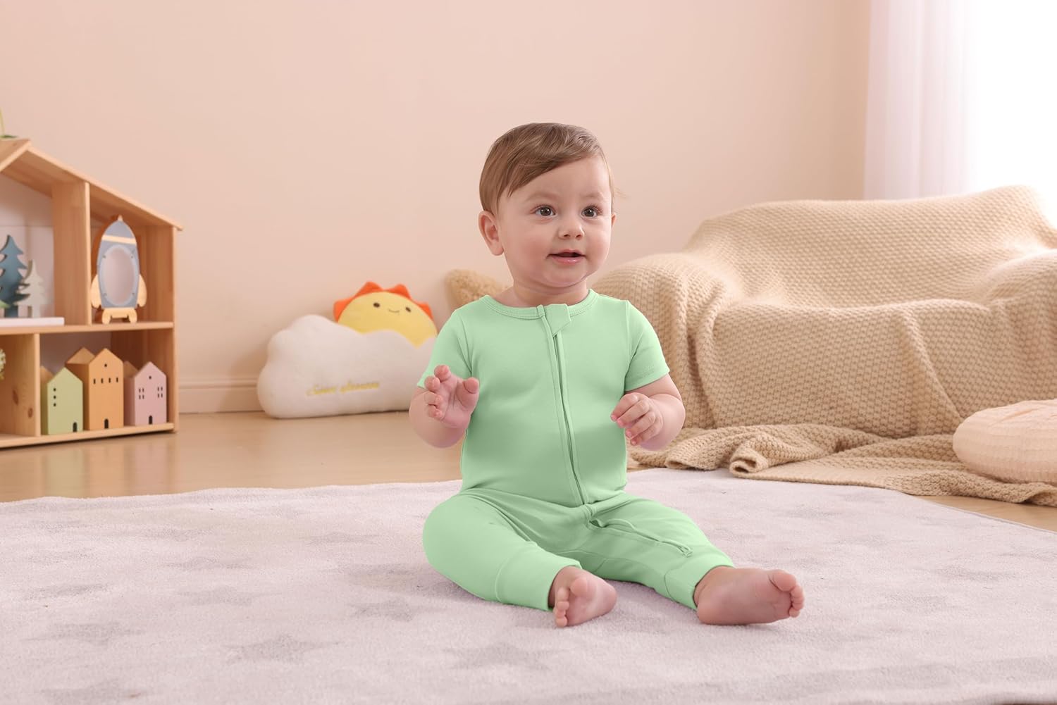 GUISBY Footless Short Sleeve Baby Pajamas with Zipper Cotton Infant Sleepwear - Image 7
